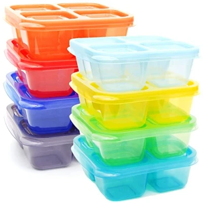 Image of Youngever 8 Pack Bento Lunch Box, Meal Prep Containers, Re usable Plastic Divided Food Storage Container Boxes (4 Compartment)