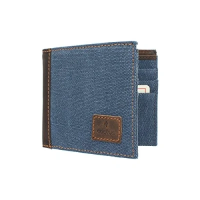 Image of CACTUS Bi Fold Canvas Wallet with Leather Trim and RFID Protection 182_81 Denim