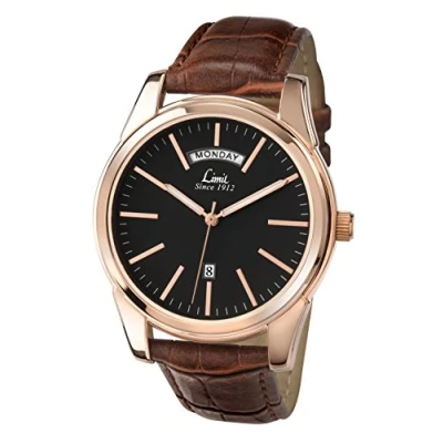 Image of Limit Men&#039;s Quartz Watch with Black Dial Analogue Display and Brown PU Strap 5484.01