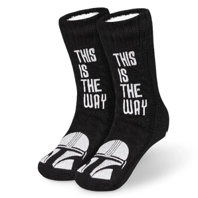Image of Disney The Mandalorian Fluffy Socks, Baby Yoda Mens Slipper Warm Knitted Socks (Black)