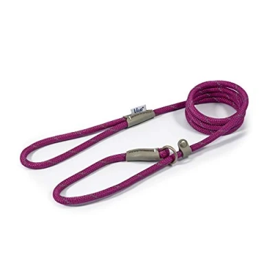 Image of Ancol Viva Reflective Rope And Real Leather Slip Lead 120 X 1.2Cm Purple