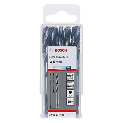 Image of Bosch Professional 10pc PointTeQ Hex Drill Bit (for Metal, Ø: 6.0 mm, Total Length: 98 ¼’’ Shank, Accessory for Impact Drivers and Drivers)