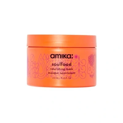 Image of amika soulfood nourishing hair mask hydrating care for dry, damaged strands lightweight deep conditioner enriched with jojoba seed oil + seabuckthorn restores softness shine (250 ml)