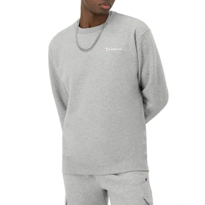 Image of Champion Men&#039;s Crewneck, Powerblend Fleece, Hoodie Sweatshirt Logo (Reg. Or Big &amp; Tall), Oxford Gray Small Script, S