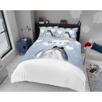 Image of GC GAVENO CAVAILIA Xmas Penguin Lover Bedding Set Breathable Christmas Duvet Cover With Matching Pillowcase Washable Polycotton Birds Quilt Bed Single Multi