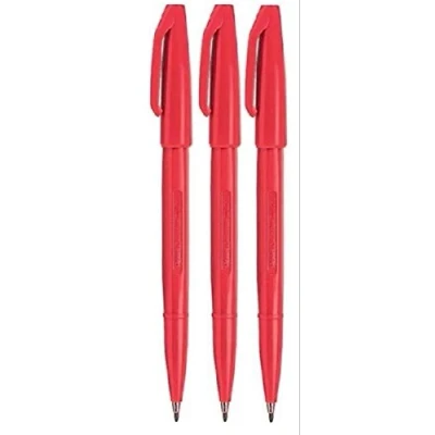 Image of Pentel Red Original Sign Pen S520 Fibre Tip Marker Pens Colour Fineliner 2mm Nib 1mm Line Width (Pack Of 3)