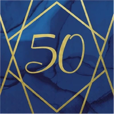 Image of Creative Party Navy and Gold Geode Age 50 Paper Lunch Napkins Foil Stamped 3 ply 16 Pieces PC043DI,Navy/Gold Geode,33 x 33 cm
