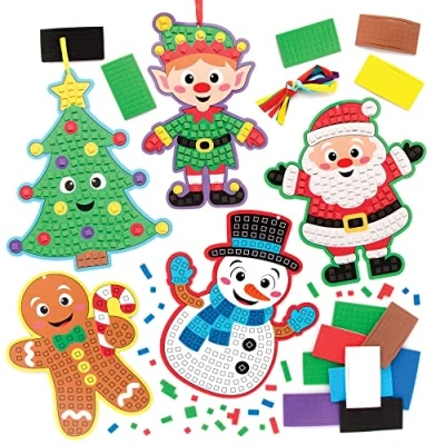 Image of Baker Ross FC197 Christmas Mosaic Decoration Kits Pack of 4, Winter Tiles Arts and Crafts, for Children, Creative Activities Kids