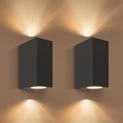 Image of Aranzyec 2 X Outdoor Wall Lights Mains Powered, Aluminium Up Down Outside Lights, Black GU10 Exterior Sconce, IP54 Waterproof Garden for Front Door, Patio, Terrace, Hallway, Porch
