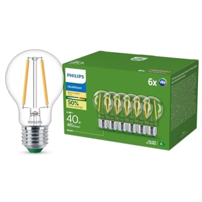 Image of Philips LED bulb E27 A60 2.3W 485lm 2700K filament 6 pack