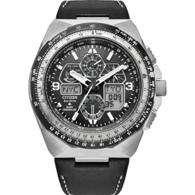 Image of Citizen Men Analogue Digital Eco Drive Watch with Leather Strap JY8149 05E