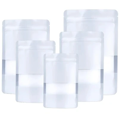 Image of 50pcs Mylar Bags Ziplock With Window,White Resealable Stand Up,Smell Proof Bag Aluminum Foil Pouches,Reusable Baggies Heat Seal Packaging for Food Storage (16x24cm 50 pcs, White)