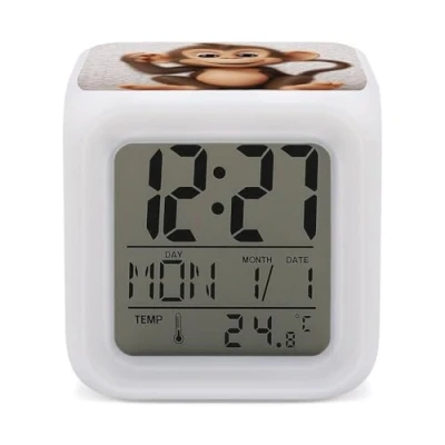 Image of NHYDSPQ Alarm Clock,Cute Monkey Print Digital Clock,Travel Clocks,Small Clock for Bedside,Alarm Battery Powered