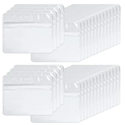 Image of BUYGOO 100Pcs Clear ID Card Name Badge Holders Horizontal Tag Waterproof &amp; Dustproof for Lanyards or Clips