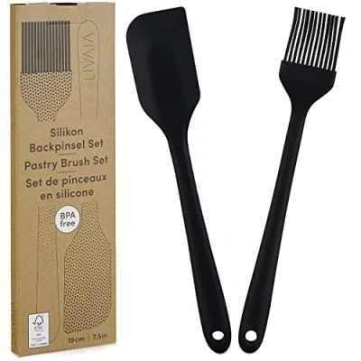 Image of Silicone Baking Set: 7in Brush and Spatula Set of 2 Utensil LIVAIA Kitchen Utensils