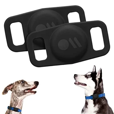 Image of Case Mate 2 Pack Airtag Dog Collar Holder Water Resistant Tag Lightweight Protective for Pet Loop Compatible w/Cat/Dog Collars Black