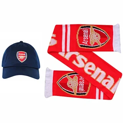 Image of GIFTS 4 ALL Official Arsenal Football Crest Baseball Cap &amp; Scarf Gift Set, Fans Scarf, Cap, Set