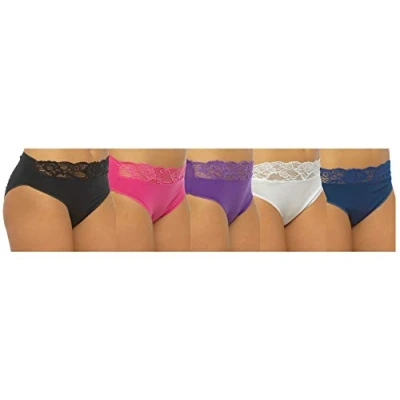 Image of JMC Trading Company LADIES LACE HIGH LEG BRIEFS 5 PACK MULTI SIZE 18