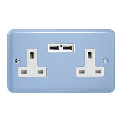 Image of Varilight 2 Gang 13A Unswitched Plug Socket + 5V DC 2100mA USB Charging Ports Duck Egg Blue XY5U2W.DB