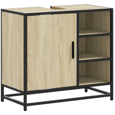 Image of vidaXL Bathroom Sink Cabinet Sonoma Oak 65x33x60 cm Engineered Wood with Metal Frame Modern Style Vanity Ample Storage