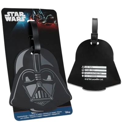 Image of Disney Luggage Tags for Suitcase, Baggage Identification Travel Name Address (Black Darth Vader)