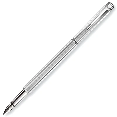 Image of Caran d&#039; Ache Ecridor Chevron Palladium Coated Fountain Pen Broad Nib, Silver,13.5 cm with cap,0958.296
