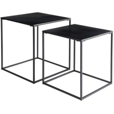 Image of HOMELOX Nest of Tables, Set 2 Coffee Table Side Tables with Metal Frame for Living Room, Bedroom, Office, Black