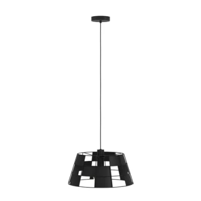 Image of Eglo Pendant Lighting Pontefract, Ceiling Light Fitting for Dining and Living Room, Round lampshade with Geometric Pattern, Black Metal, Hanging lamp E27 Socket, Ø 17 in