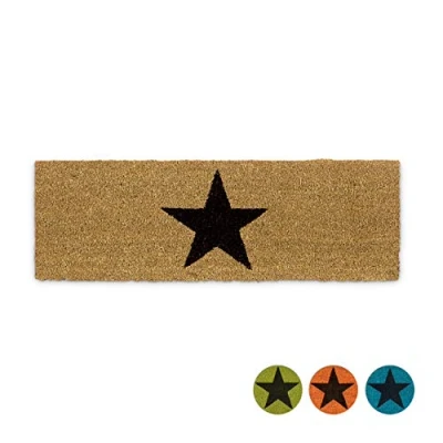 Image of Relaxdays Narrow Coir Doormat with Large Black Star for Indoors and Outdoors w/ Anti Slip Underside Long Welcome Mat 1.5 x 75 25 cm, Natural Brown