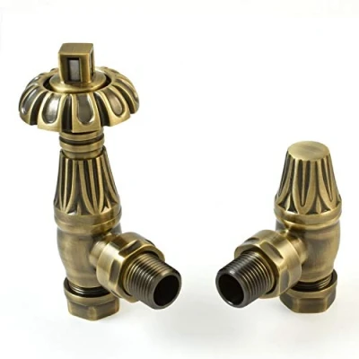 Image of Hot Flow Lincoln Traditional Thermostatic Radiator Valve Angled TRV (Antique Brass)