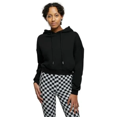 Image of Urban Classics Cropped Heavy Hoodie, Women&#039;s, Size: 4XL, Black