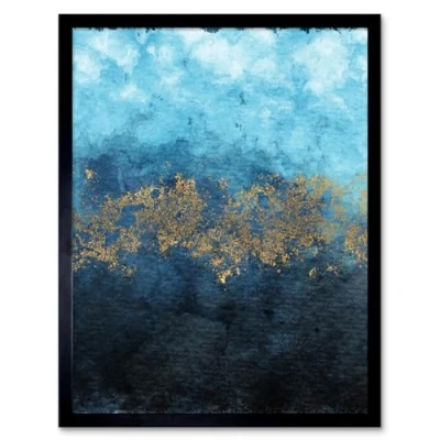 Image of Wee Blue Coo Abstract And Gold Watercolour Art Print Framed Poster Wall Decor 12X16 Inch