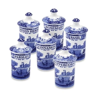 Image of Spode 1389542 Blue Italian Spice Jar, Set of 6