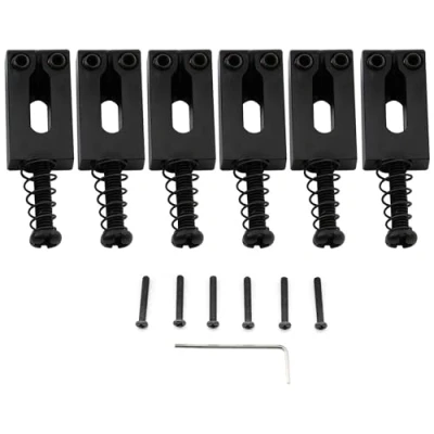 Image of Musiclily Pro 10.8mm Modern Style Zinc Alloy Bridge Saddles for Import Strat Tele Electric Guitar, Black (Set of 6)