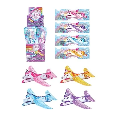 Image of Lizzy Deluxe Flying Gliders Kids Birthday Party Bag Favours Pinata Filler Pony Toy UK (Pack of 4, Unicorn)