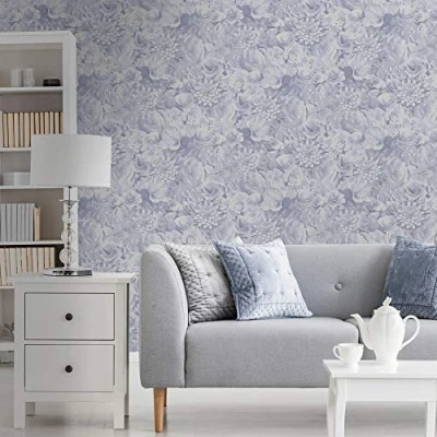 Image of Sublime Blue Evie Cool Floral Wallpaper