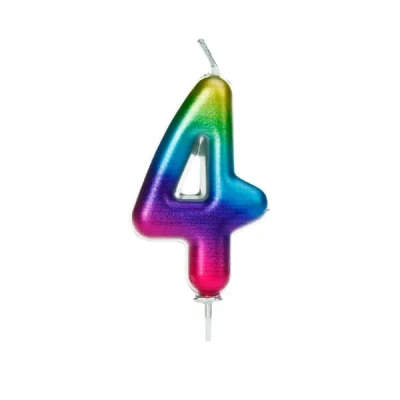 Image of Anniversary House Age 4 Metallic Numeral Moulded Pick Candle Rainbow