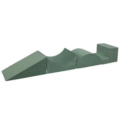 Image of KiddyMoon Foam Playground Velvet For Kids Obstacle Course Children Montessori Toy Babies Soft Construction Blocks Element, Halfshaft/Ramp/Wedge/Steps, Forest Green