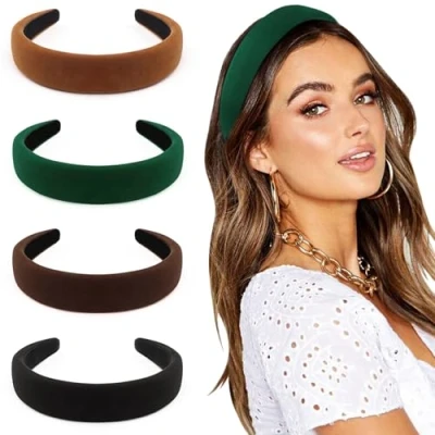 Image of DRESHOW 4 Pack Headbands for Women and Girls Velvet Soft Head Band Fashion Boho Wide Hairbands Non Slip Hair Accessories