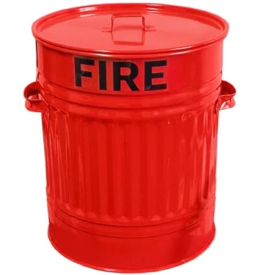 Image of 30L Red Fire Bucket Ash Bin with Lid Metal for Sand 39CM High 30 Litre Corrugated Body