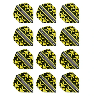 Image of RED DRAGON Hardcore Radical Yellow &amp; Black Geometric Dart Flights 4 Sets Per Pack (12 in total)