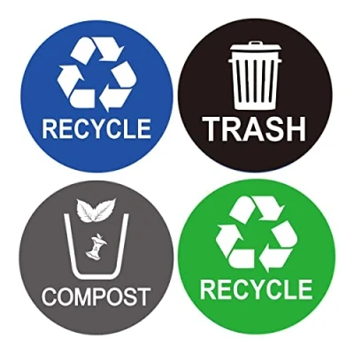 Image of Recycle Sticker Trash Bin Label 8 Pack 4&quot;x4&quot; Waterproof Organize &amp; Coordinate Garbage Waste from Recycling Indoor Outdoor,Great for Metal Aluminum Steel or Plastic Cans,Use at Kitchen &amp;Office