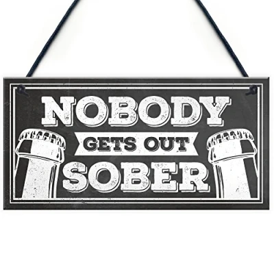 Image of RED OCEAN Man Cave Hanging Plaque Home Bar Pub Sign Friendship Friend Nobody Gets Out Sober FUNNY Gift