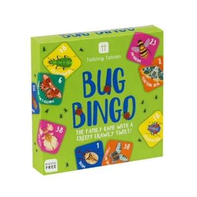 Image of Talking Tables Family Fun Bug Bingo Educational Kids Game Insect themed 48 Cards, Cotton Bag, Pencils, Ideal For Boys or Girls PLASTIC FREE Ages 5+