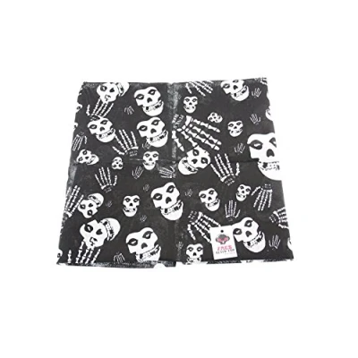 Image of Zac&#039;s Alter Ego Misfit Skull &amp; Skeleton Hands Bandana/neckerchief/Durag/Wrist Wrap/Face Mask