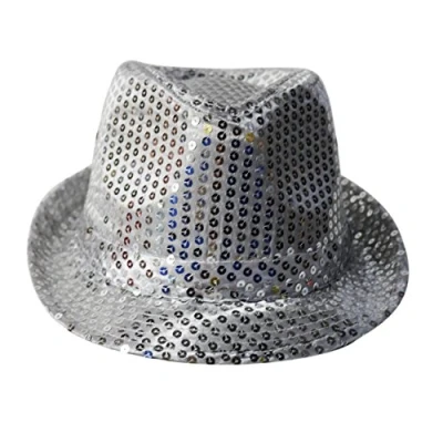 Image of FEDORA TRILBY GANGSTER SEQUIN HAT GLITTERY JAZ UNISEX CAP HIPHOP FANCY DRESS (SILVER)