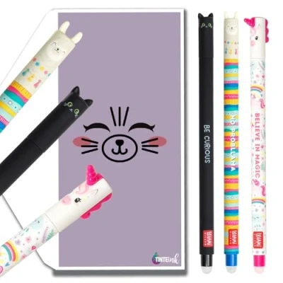 Image of Tinte Ink Legami Erasable Pens Bundles/Sets with Cute Envelope (Cat, Llama, Unicorn Set, 3 Pens)