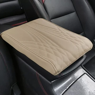 Image of HIDRUO Leather Car Armrest Box Pad, Waterproof Center Console Cover Protector, Universal Arm Rest Cushion Pads for SUV/Truck/Vehicle (Beige, Angel pattern)