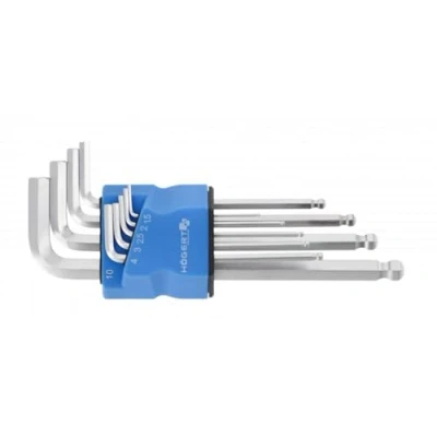 Image of Högert Technik Hex Key with Ball I Set of 9 Sizes T1.5 to T10 Made S2 Steel Resistant Deformation and Abrasion Manufactured according The Standard DIN 911 Long Silver