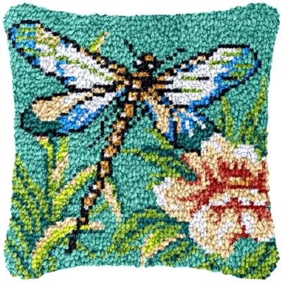 Image of CAIRF Latch Hook Kit Colourful Dragonfly Pattern A Cushion Kits for Aadults DIY Needlework Crafts Cover Case, 43 X cm